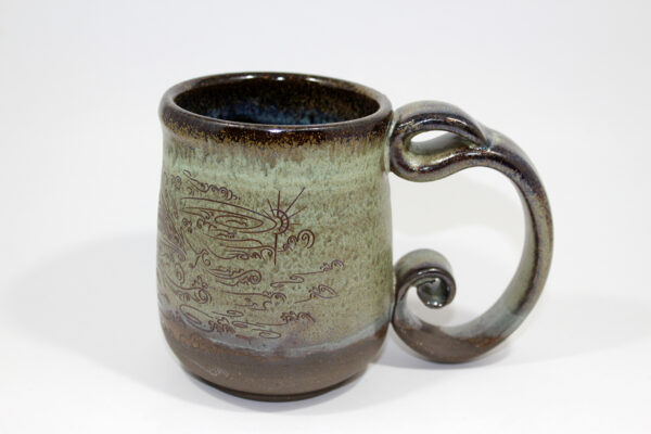 Green Spiral Handle Geometric Dragon Mug (12 oz.) - Image 3