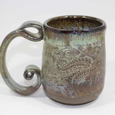Green Spiral Handle Geometric Dragon Mug (12 oz.)