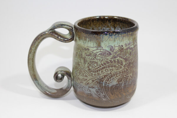 Green Spiral Handle Geometric Dragon Mug (12 oz.)