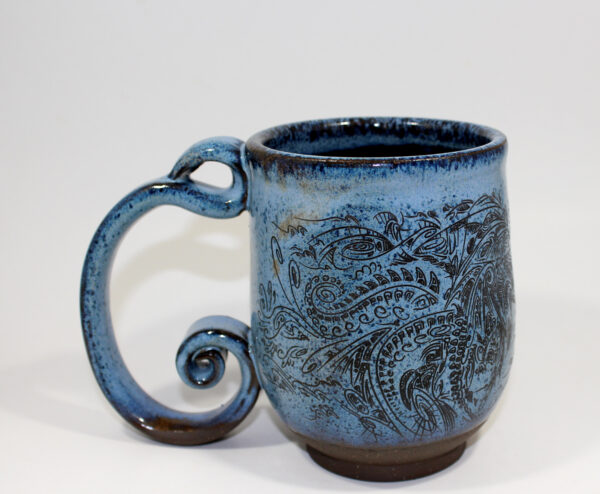 Blue Spiral Handle Geometric Dragon Mug (18oz.)