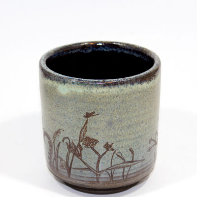 Green Yunomi Tumbler with Marsh Plant Engravings (10 oz.)