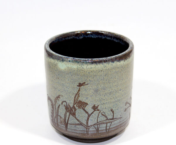 Green Yunomi Tumbler with Marsh Plant Engravings (10 oz.)
