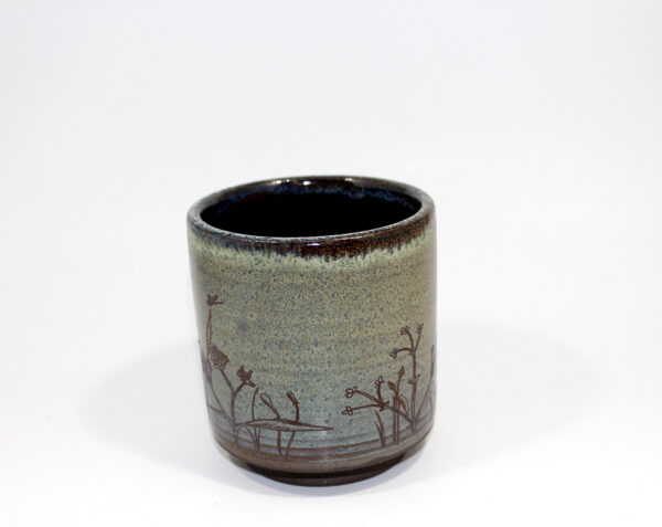 Green Yunomi Tumbler with Marsh Plant Engravings (10 oz.) - Image 5