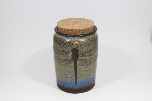 Mossy Green Dragonfly Corked Jar 5"