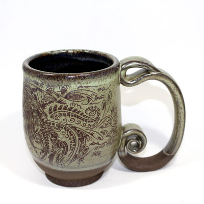 Green Spiral Handle Geometric Dragon Mug (16 oz.)
