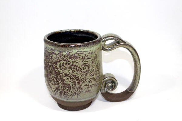 Green Spiral Handle Geometric Dragon Mug (16 oz.)