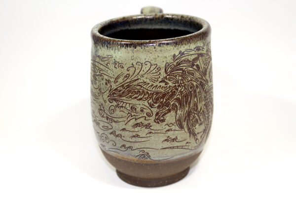 Green Spiral Handle Geometric Dragon Mug (16 oz.) - Image 3