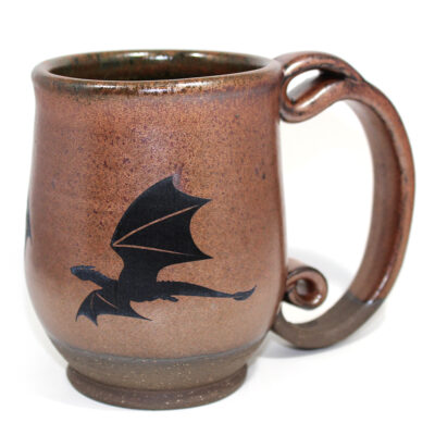 Red Spiral Handle Dragon Silhouette Mug (18 oz.)