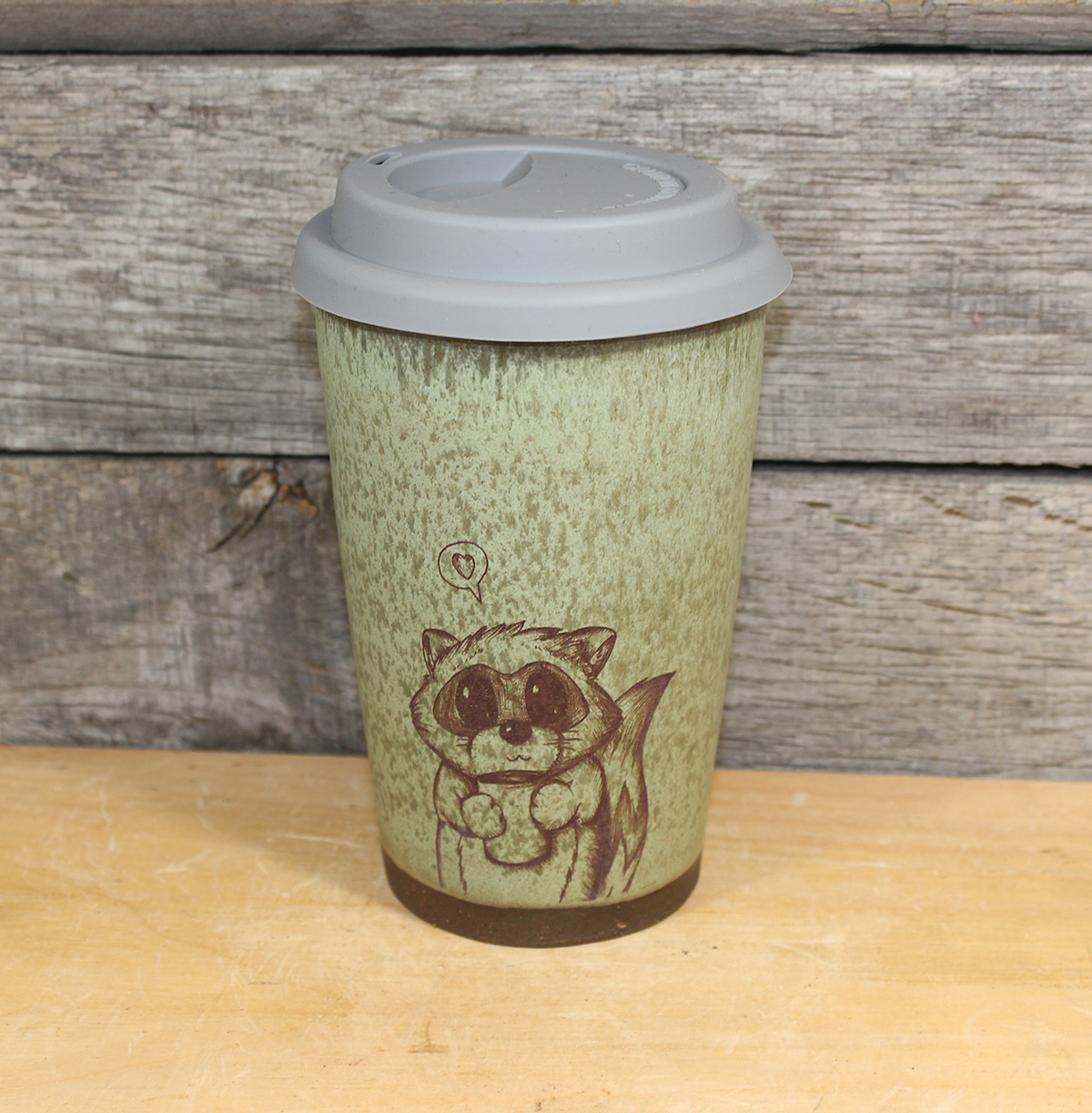 Green Raccoon Travel Mug (14 oz.)